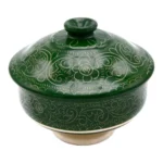 Zielona cukiernica ceramiczna z przykrywką